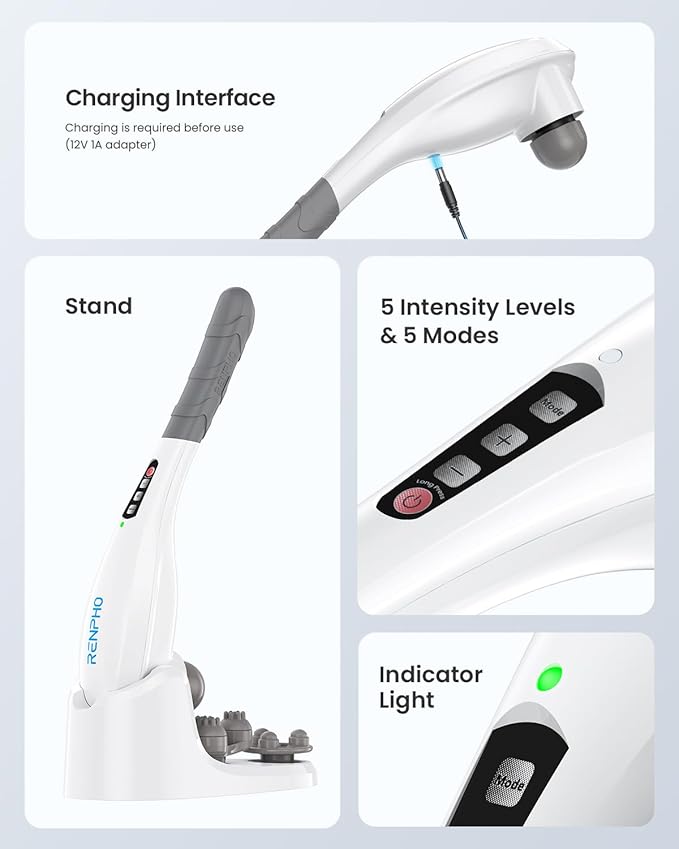 RENPHO Rechargeable Handheld Back Massager, Cordless Electric Neck Massage Tool for Shoulder, Foot, Leg, Calf, Christmas Birthday Gifts for Women and Men