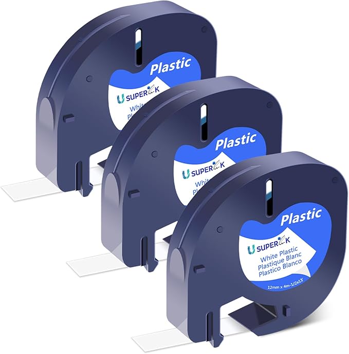 3 Pack 91331 White Plastic Label Tape Compatible for Dymo Letratag Refills S0721660 12mm x 4m (1/2" x 13') for Dymo Letra Tag Label Maker Refills 200B LT100H LT100T LT110T