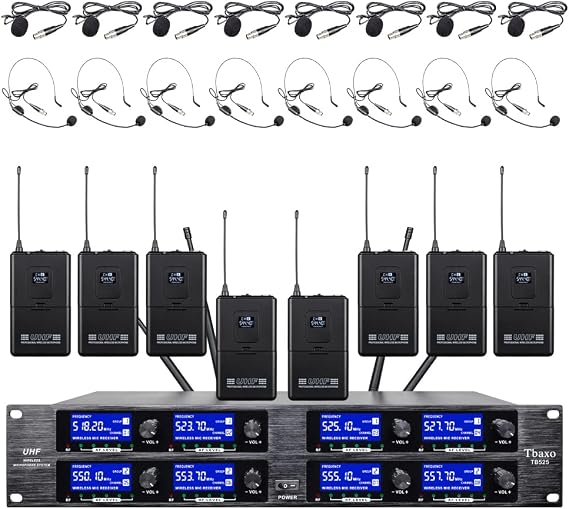 Wireless Microphone System UHF 8 Channel Lavalier Mic Bodypacks Lapel Mic 8 Headsets for Karaoke System Church Speaking Conference Meeting Classroom Wedding Party Meeting School