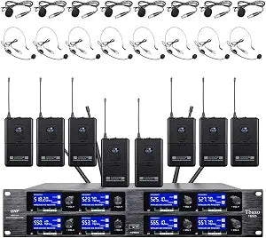 Wireless Microphone System UHF 8 Channel Lavalier Mic Bodypacks Lapel Mic 8 Headsets for Karaoke System Church Speaking Conference Meeting Classroom Wedding Party Meeting School