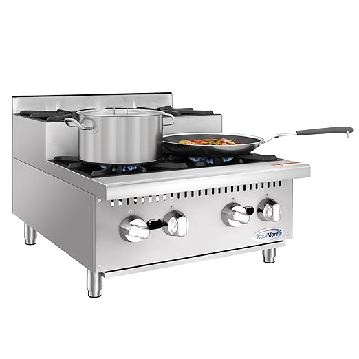 KoolMore 24 in. Commercial Four-Burner Natural Gas Step Up Range, 104000 BTU in Stainless-Steel, ETL Listed (KM-CRSU-24)