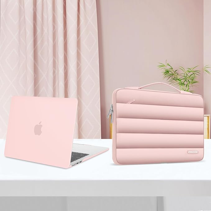 MOSISO Compatible with MacBook Air 13 inch Case M5 2026 M4 2025 M3 M2 2024-2022 A3449 A3240 A3113 A2681, Hard Case&Puffy Bag&Keyboard Cover&Webcam Cover&ScreenFilm for MacBook Air 13.6, Pink