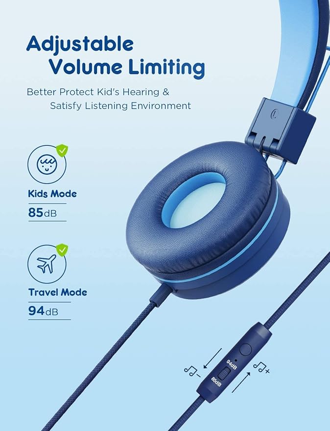 iClever [2 Pack] Kids Headphones with Microphone - Headphones for Boys Girls with Safe Volume Limited 85dB/94dB, Adjustable Foldable for Online School/Travel/Tablet