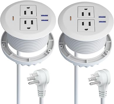 3-inch Desktop Power Grommet,2-Pack,PD30W USB-C,6.3ft Cord,White - Image 2