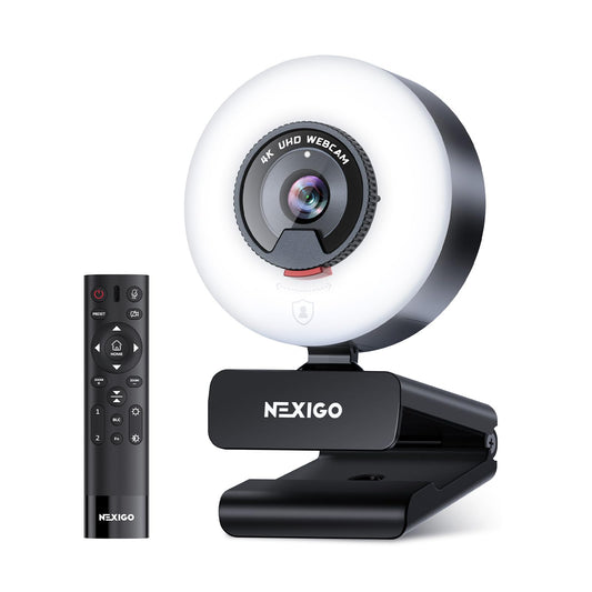 NexiGo N960E Plus 4K Webcam with Ring Light & RF Remote, ToF Autofocus, OSD Menu, 1080p 60FPS, 4X Digital Zoom, Noise-Canceling Mics, Privacy Cover, USB Web Camera for Streaming, Video Calls& Meetings