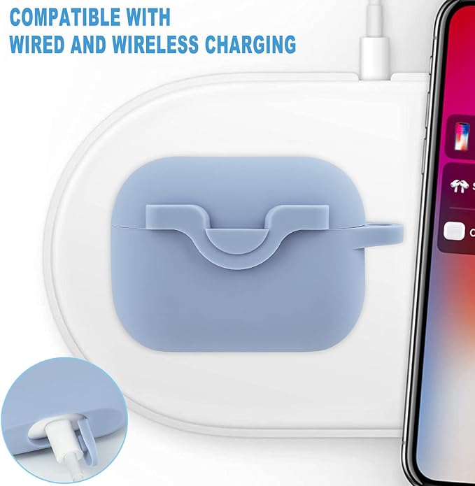 Secure Lock Case for Airpods Pro 2 Case with Cute Bling Keychain, Silicone Protective Case Cover for Airpods Pro 2nd Generation Case Women Girls - Sky Blue