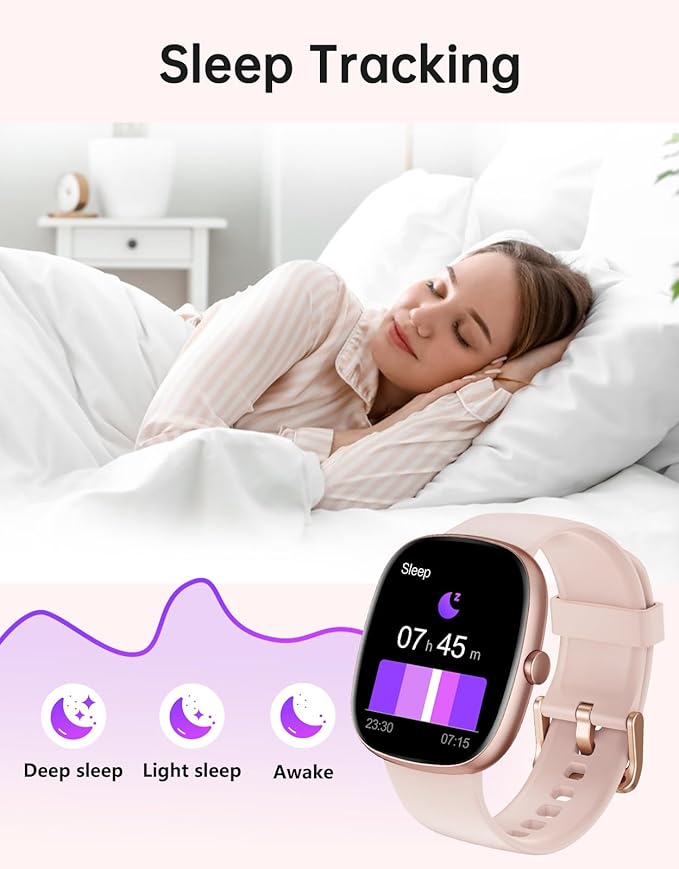 HUAKUA Smart Watches for Women Compatible with iPhone/Android Phones Answer/Make Calls, 1,85" HD Fitness Tracker with Heart Rate/Sleep Monitor Pedometer for Walking Running, Waterproof, Pink