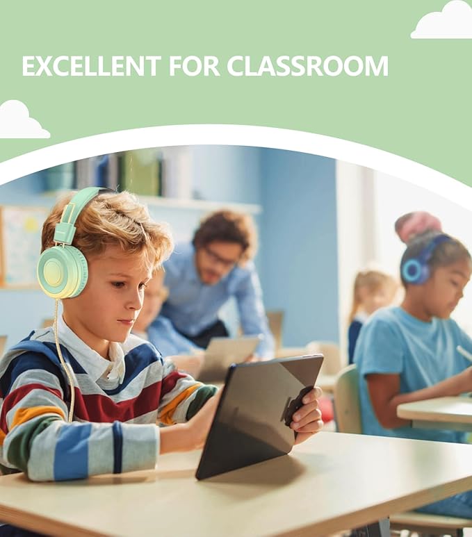 USB Type C Kids Headphone for School, 94dB Safe Volume Limited, Foldable Stereo Sound Tangle-Free Type C Cord, On-Ear Headphones for Boys/Girls/Students/Tablet/Travel(Gradient Green)