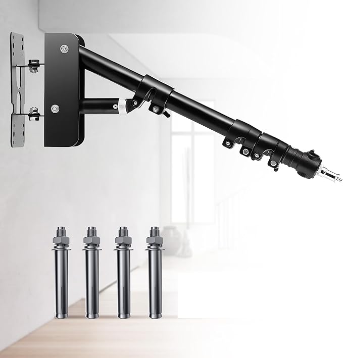 MACTREM Ring Light Wall Mount,44’’/110cm Wall Mounting Triangle Boom Arm for Strobe Light, Photography, Softbox, Reflector,Umbrella,Studio Video Light, Support 180°Rotation