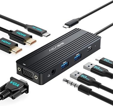 ACASIS USB C Docking Station Dual Monitors,8-in-1 Laptop Docking Station with Dual Monitor 2*HDMI +VGA +3 * 5G USB-A/C+3.5MM Audio+PD100W, Laptop Dock for Dell/HP/Lenovo ThinkPad（Black） - Image 2