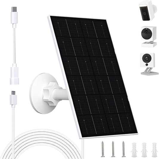 FUTUREZEN 4W Solar Panel for WYZE Cameras, USB-C & Micro USB Solar Charger, Compatible with WYZE Cam Pro, Outdoor Cam V1/V2, 9.8ft Cable, IP66 Waterproof, 360° Adjustable Mount (1 Pack)