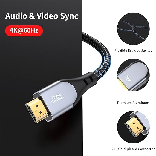 CableCreation HDMI Cable 4K@60Hz, 3ft Grey HDMI 4K Male to Male Cable, Highly-Speed 18Gbps, HDR, 3D for TV, Monitor, PS4/5, Xbox One and More