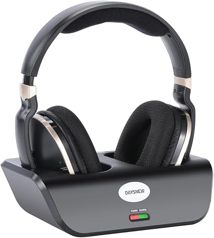 Optical Wireless Headphones for TV Watching, Over-Ear Headphones for Seniors with Charging Dock and Volume Control, Plug and Play, Black