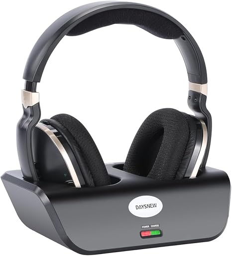 Optical Wireless Headphones for TV Watching, Over-Ear Headphones for Seniors with Charging Dock and Volume Control, Plug and Play, Black