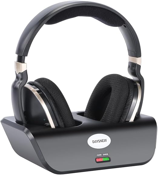 Optical Wireless Headphones for TV Watching, Over-Ear Headphones for Seniors with Charging Dock and Volume Control, Plug and Play, Black
