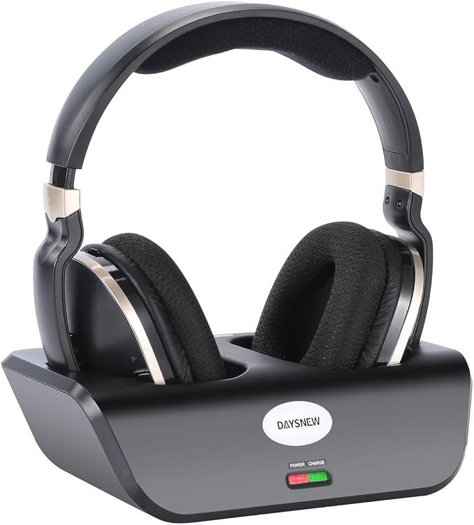 Optical Wireless Headphones for TV Watching, Over-Ear Headphones for Seniors with Charging Dock and Volume Control, Plug and Play, Black