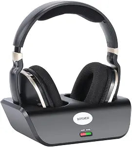 Optical Wireless Headphones for TV Watching, Over-Ear Headphones for Seniors with Charging Dock and Volume Control, Plug and Play, Black