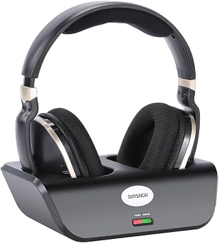 Optical Wireless Headphones for TV Watching, Over-Ear Headphones for Seniors with Charging Dock and Volume Control, Plug and Play, Black