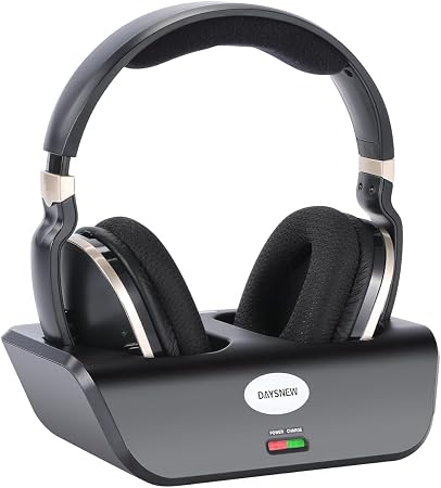 Optical Wireless Headphones for TV Watching, Over-Ear Headphones for Seniors with Charging Dock and Volume Control, Plug and Play, Black