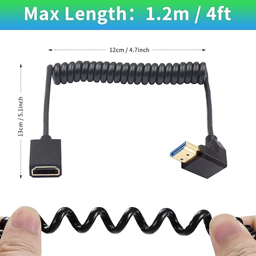 Duttek 8K HDMI Extender Coiled Cable, 4FT/1.2M 90 Degree HDMI Extension with 8K 60Hz Video and 3D HDR for TV, HDTV, Laptop, PC