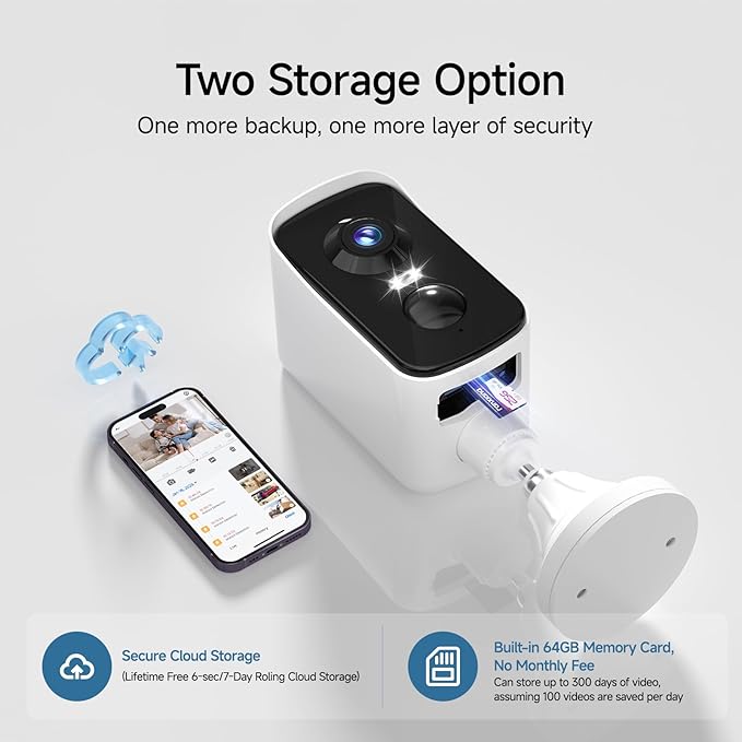 fanxiang 2K Wireless Security Camera Outdoor with Solar Panel & 64GB Card, Rechargeable Battery Camera Wireless WiFi, 300° Pan Rotating, PIR, Color Night Vision, AI Motion Detection, 2-Way Audio, IP65