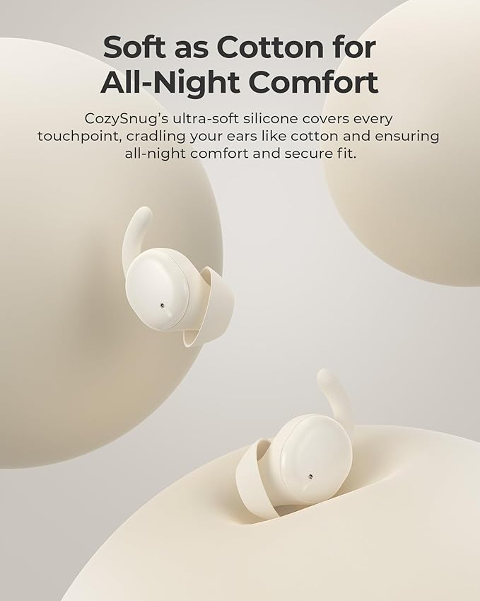 Lytmi CozySnug C1 Sleep Earbuds, Bluetooth 5.3 Noise-Blocking Sleep Headphones, App Control, Comfortable Fit, 3 Sizes of Ear Tips, 21H Playtime, Compact Design for Side Sleepers