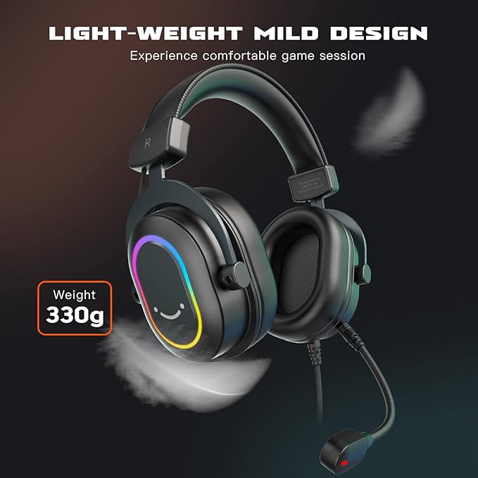 FIFINE PC Gaming Headset with 7.1 Surround Sound, RGB, Soft Ear Pads, USB Lavalier Microphone for Laptop and Mac (H6+K053)