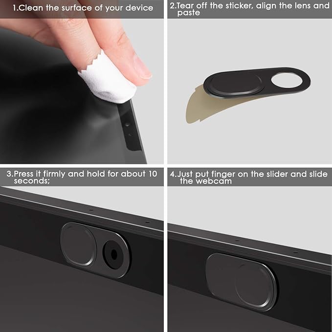 Laptop Camera Cover Slide, 0.027 Inch Ultra-Thin Metal Camera Privacy Covers, Webcam Cover Camera Cover Slide for iPhone, iPad, Mac, MacBook, Laptop, PC, Protect Your Privacy Security (Black-3 Pack)