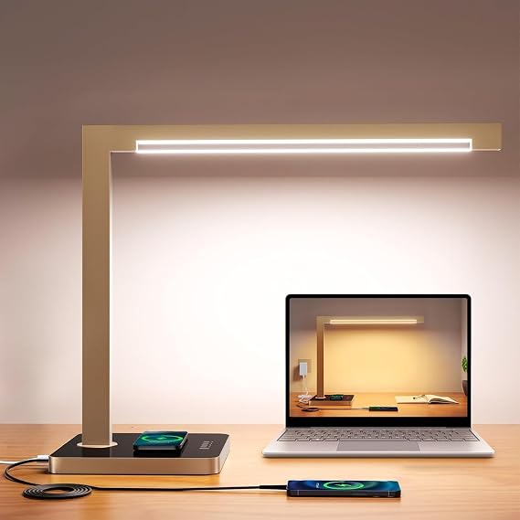 Dimmable Desk Lamp with Charging Station, 15W CCT Table Lamp