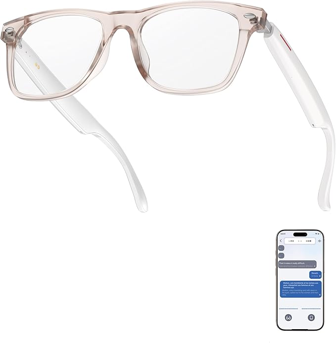 AI Smart Glasses, Multifunctional Bluetooth Sunglasses for Men & Women, 116 Languages & Accents Translator Device, Blue Light Filter & Polarized UV Protection Lenses Translation Glasses, Pink