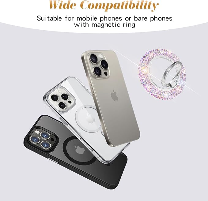 Bling Magnetic Cell Phone Ring Holder Grip ，Glitter Sparkle Magnet Finger Phone Ring Grip Stand Holder Compatible with iPhone 16 15 14 Plus 13 12, Pro, Pro Max