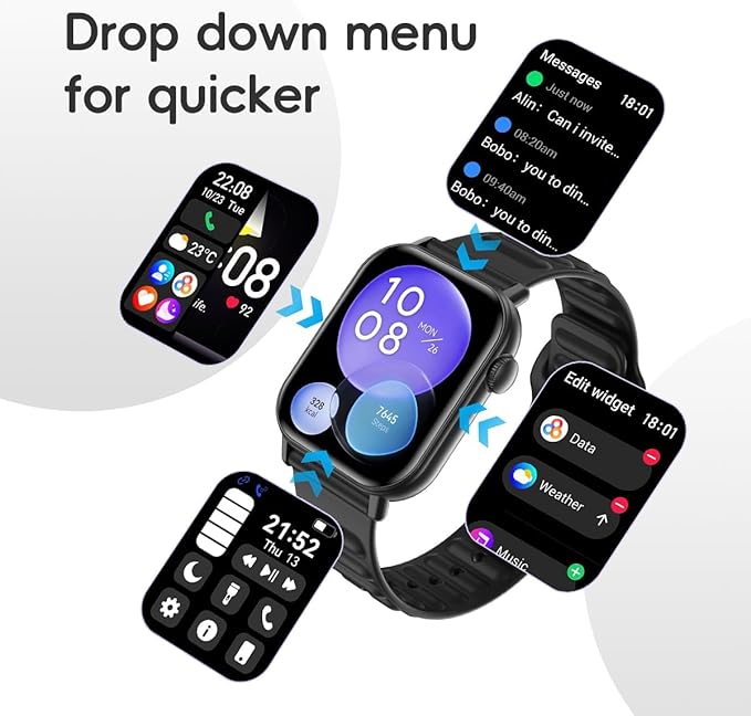 Smart Watch Sports Pedometer, Fitness Tracker Bluetooth Call Heart Rate Blood Oxygen Sleep Monitor,100 Sports Modes Waterproof for iOS Android Men's Women's Smart Watch (Black)