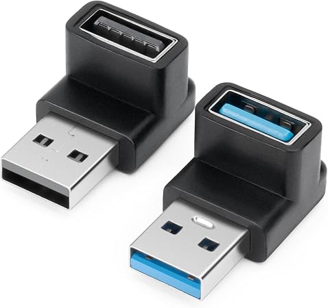 USB 3.1 Adapter 90 Degree (2 Pack), Up and Down Angle 90 Degree USB3.1 Type A Male to USB-A Female Adapter USB Coupler Adapters, Fast Charging Converter OTG (USB 3.1 Up Down)
