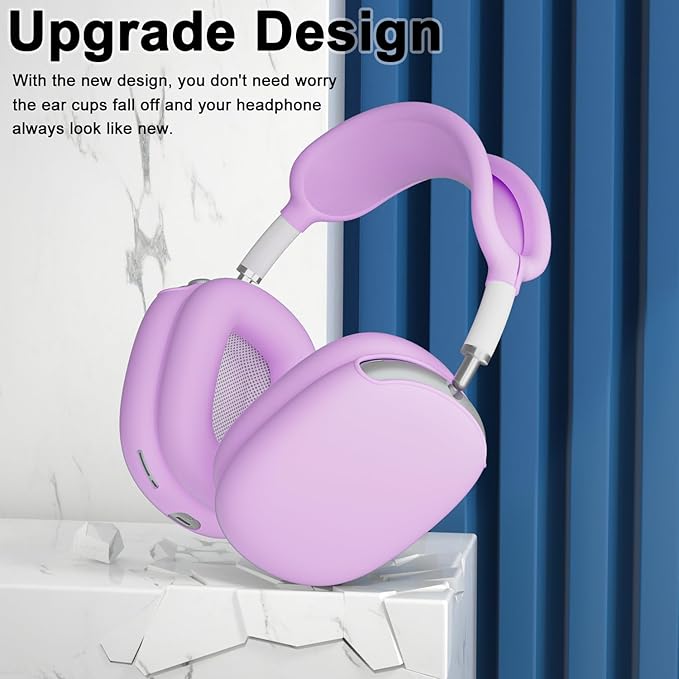 ATUAT for AirPods Max Headphones Case, Protective Silicone Case Cover Skin Accessories Anti-Scratch for Women Men for Apple AirPods Max 2024/2020 (USB-C/Lightning), Light Purple