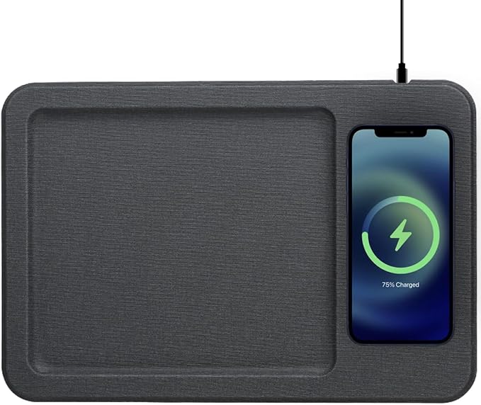 PU Leather Wireless Charging Valet Tray Organizer USB-C, Premium Desk & Nightstand Organizer with Fast Qi Wireless Charging up to 15W for Phone, Wallet & Keys (Black)