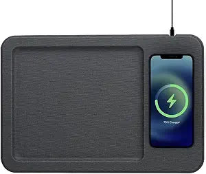 PU Leather Wireless Charging Valet Tray Organizer USB-C, Premium Desk & Nightstand Organizer with Fast Qi Wireless Charging up to 15W for Phone, Wallet & Keys (Black)