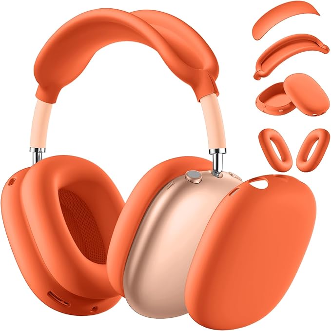 Lerobo for AirPods Max Case Cover, Anti-Scratch Ear Pad Case Cover/Anti-Sweat Soft Ear Cups Cover/Headband Cover for AirPod Pro Max 2024/2020 Headphones, Skin Silicone Protector Accessories, Orange