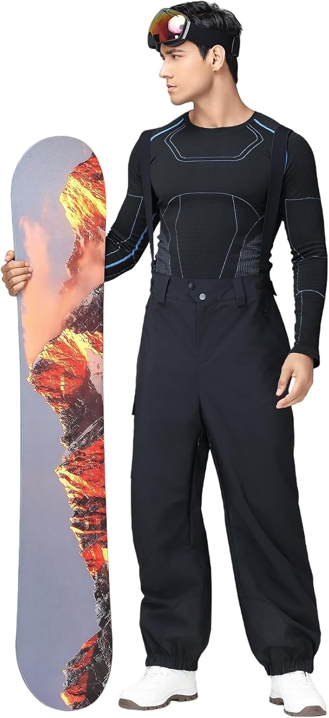 YEEFINE Mens Snow Ski Bibs Pants Baggy Snowboard Overall Insulated Windproof Waterproof Winter Warm Comfy Loose Ski Pants