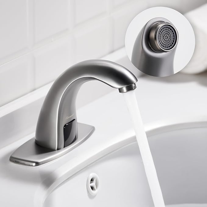 Charmingwater Touchless Bathroom Sink Faucet, Motion Automatic Sensor Faucet with Hole Cover Plate, Brushed Grey