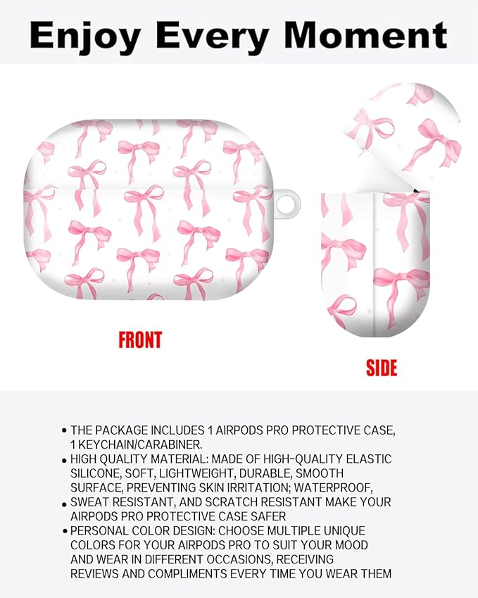Compatible with AirPod Pro Case 2nd/1st Gen (2023/2022/2019),Shockproof Protective Cover with Keychain for Women,Cute Charging Case for Airpod Pro 2/1(Pink Bows)