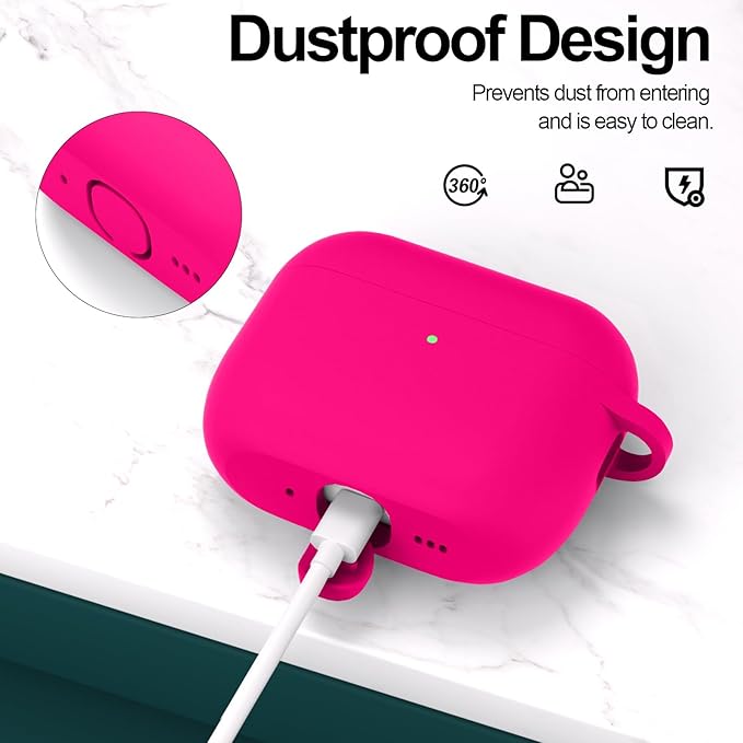 ATUAT for AirPods Pro 3 Case Cover with Cleaner, Protective Soft Silicone Skin with Keychain for Women Men for Apple AirPods Pro 3rd Generation Case(2025), Front LED Visible, Hot Pink