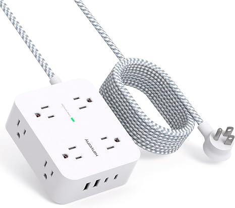 HANYCONY Surge Protector Power Strip, 10 Ft Braided Extension Cord, 1080J