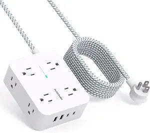 HANYCONY Surge Protector Power Strip, 10 Ft Braided Extension Cord, 1080J