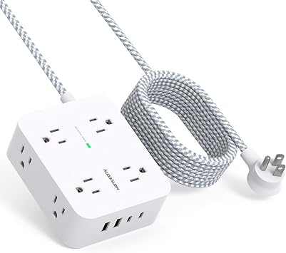 HANYCONY Surge Protector Power Strip, 10 Ft Braided Extension Cord, 1080J