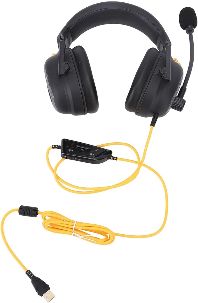 Gaming Headset, 7.1 Surround Sound AI Noise Canceling Mic USB Headset, Wired Gaming Headphones with Custom EQ Lightweight Design for PC Laptop Work Call Center (Black)