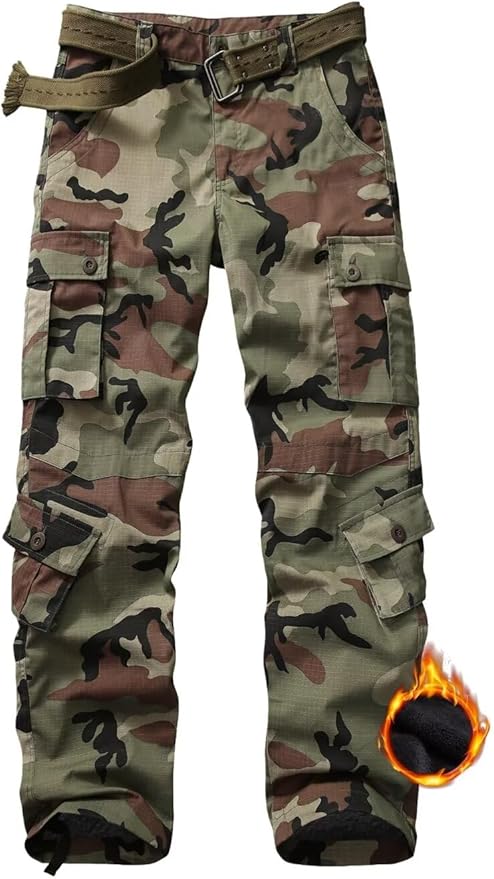 KOCTHOMY Men’s Fleece Lined Hiking Pants,Winter Outdoor Thermal Casual Work Cargo Pants with Multi Pockets, No Belt.