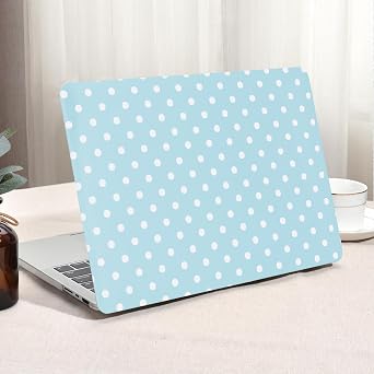 Seorsok Compatible with MacBook Pro 14inch Case 2026 2025-2021 M5 M4 M3 A3426 A3427 A3434 A3112 A3185 A3401 M2 A2779 A2442,Elegant Leather Plastic Hard Shell Case&Keyboard Cover,White Polka Dots,Blue