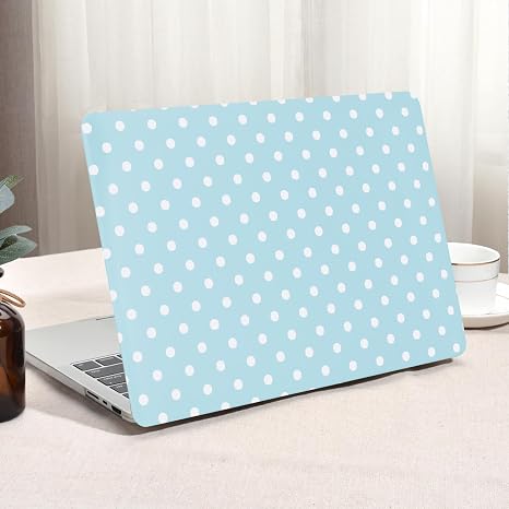 Seorsok Compatible with MacBook Pro 14inch Case 2026 2025-2021 M5 M4 M3 A3426 A3427 A3434 A3112 A3185 A3401 M2 A2779 A2442,Elegant Leather Plastic Hard Shell Case&Keyboard Cover,White Polka Dots,Blue