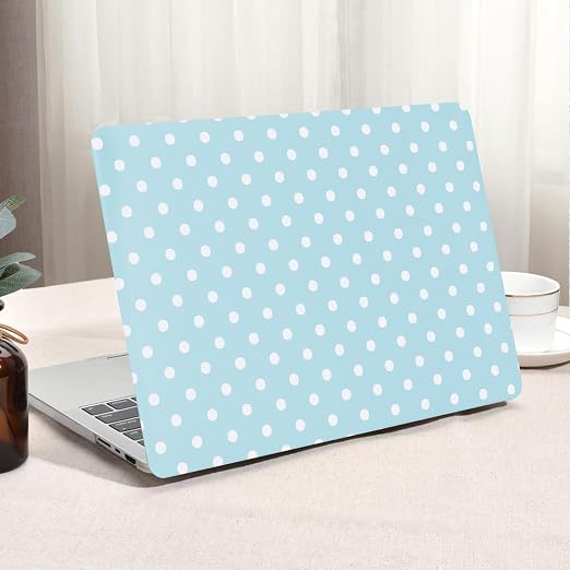 Seorsok Compatible with MacBook Pro 14inch Case 2026 2025-2021 M5 M4 M3 A3426 A3427 A3434 A3112 A3185 A3401 M2 A2779 A2442,Elegant Leather Plastic Hard Shell Case&Keyboard Cover,White Polka Dots,Blue