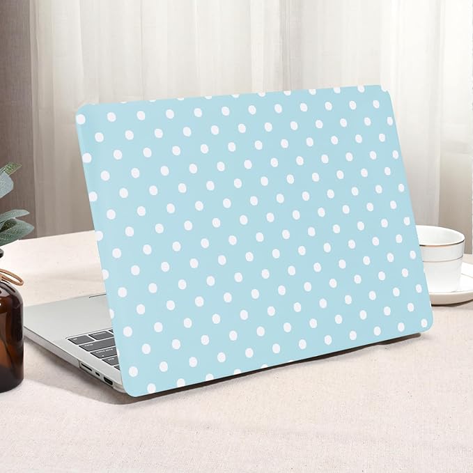 Seorsok Compatible with MacBook Pro 14inch Case 2026 2025-2021 M5 M4 M3 A3426 A3427 A3434 A3112 A3185 A3401 M2 A2779 A2442,Elegant Leather Plastic Hard Shell Case&Keyboard Cover,White Polka Dots,Blue
